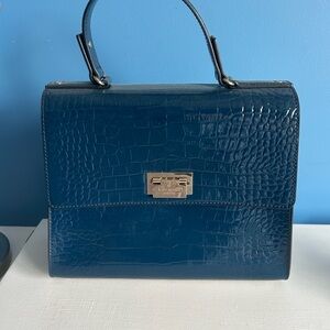 Blue Crocodile Embossed Handbag